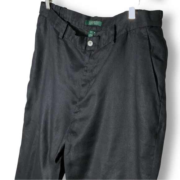 Lauren Ralph Lauren 100% Linen Crop Pants Sz 16 W Black Lined Coastal - Picture 4 of 9